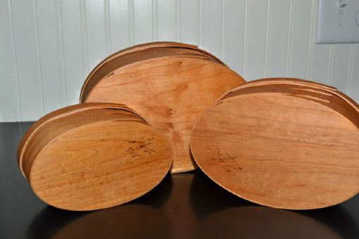 Custom Made Set Of Three Nesting Shaker Oval Boxes In Cherry Wood