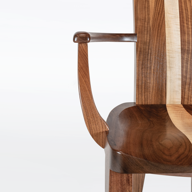 Custom Made Wood Dining Chair In Solid Cherry - Gazelle High Back With Arms