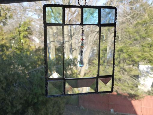 Custom Made Stained Glass Art With Multicolored Bevels And Suspended Crystals