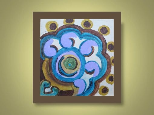 Custom Made Abstract Flower Painting Original 4"X4" Purple Blue Brown By Devikasart