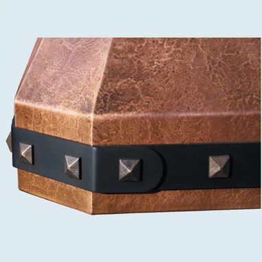 Custom Made Copper Range Hood With Black Steel Strap & Hammering