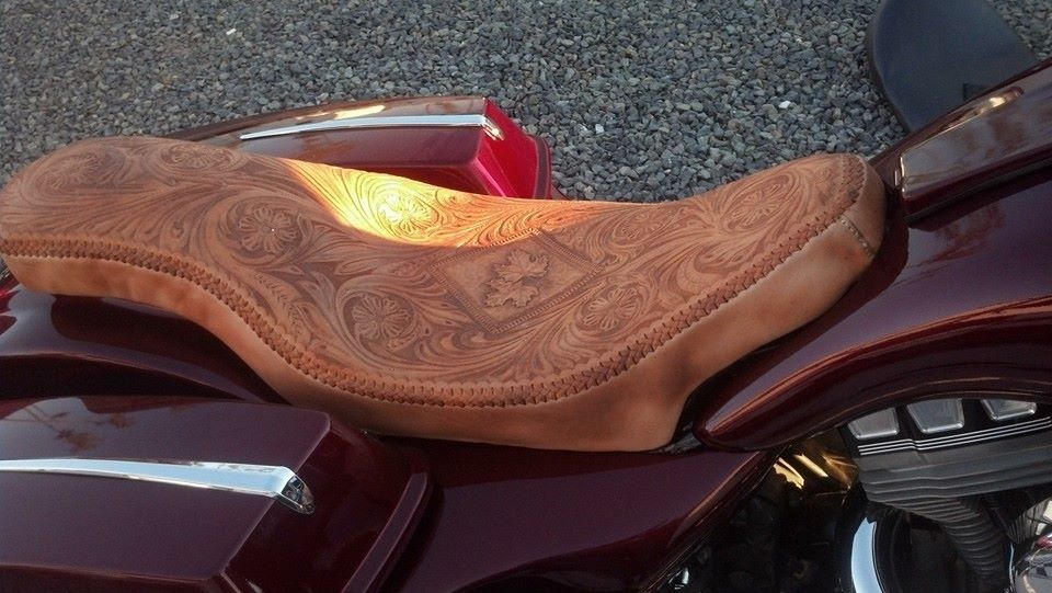 Custom Tooled And Laced Motorcycle Seat by Alamo Custom Leather