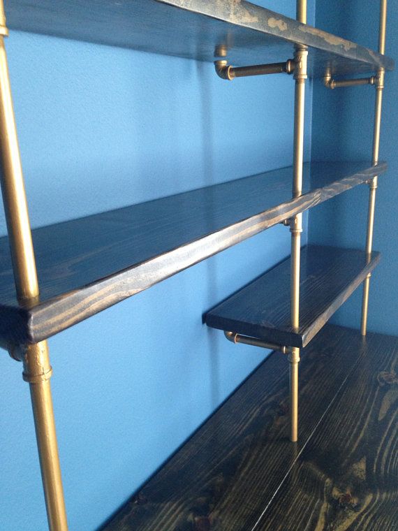 Hand Made Industrial Pipe Shelving Bookcase With Desk by Industrial