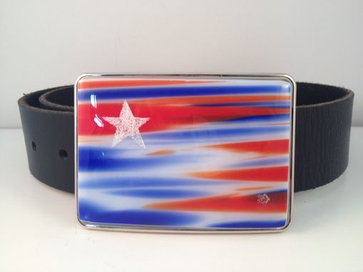 Custom Made Fused Glass Belt Buckle American Flag!