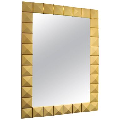 Custom Made Custom Geometric Parchment Mirror With Inlaid Brass.