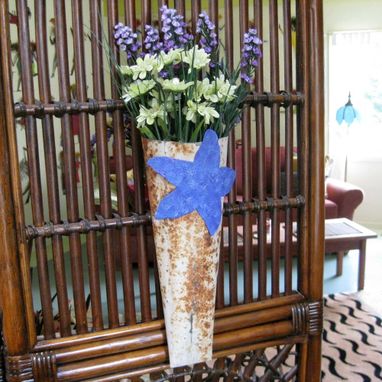Custom Made Upcycled Metal Wall Sconce With Blue Starfish