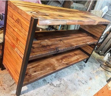 Custom Made "Dead Edge" Reclaimed Wood And Steel Coffee Table And Media Console Set