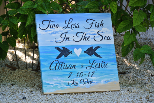 Custom Made Two Less Fish In The Sea Signage, Beach Wedding Decor Name Sign