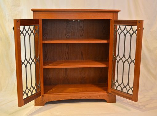 Custom Made Sapele Bookcase With Reclaimed Leaded Glass Doors