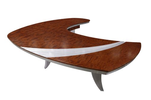Custom Made Paradigm Executive Desk In Pommele Bubinga & Custom Aluminum Legs