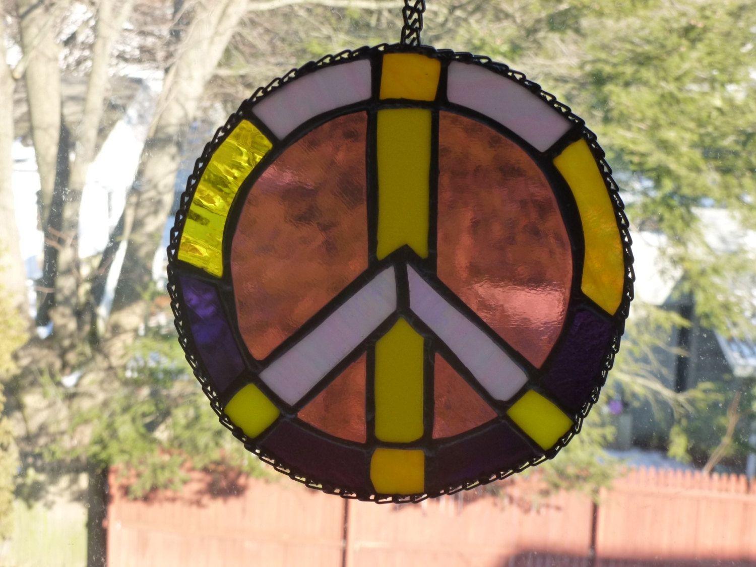 Hand Made Multicolored Stained Glass Peace Sign by Glass Monkey Arts