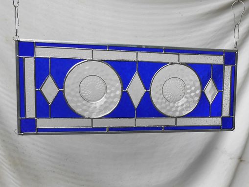 Custom Made Stained Glass Panel, 1930s Jeannette Cubist Depression Glass Stained Glass Window, Antique Valance