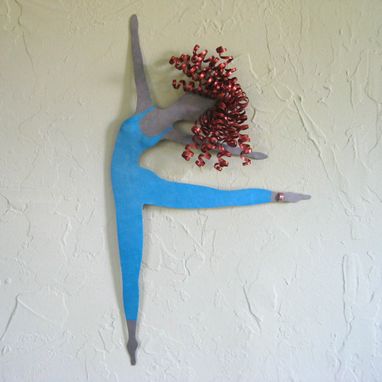 Custom Made Handmade Upcycled Metal Blonde Ballerina In Blue Wall Art Sculpture