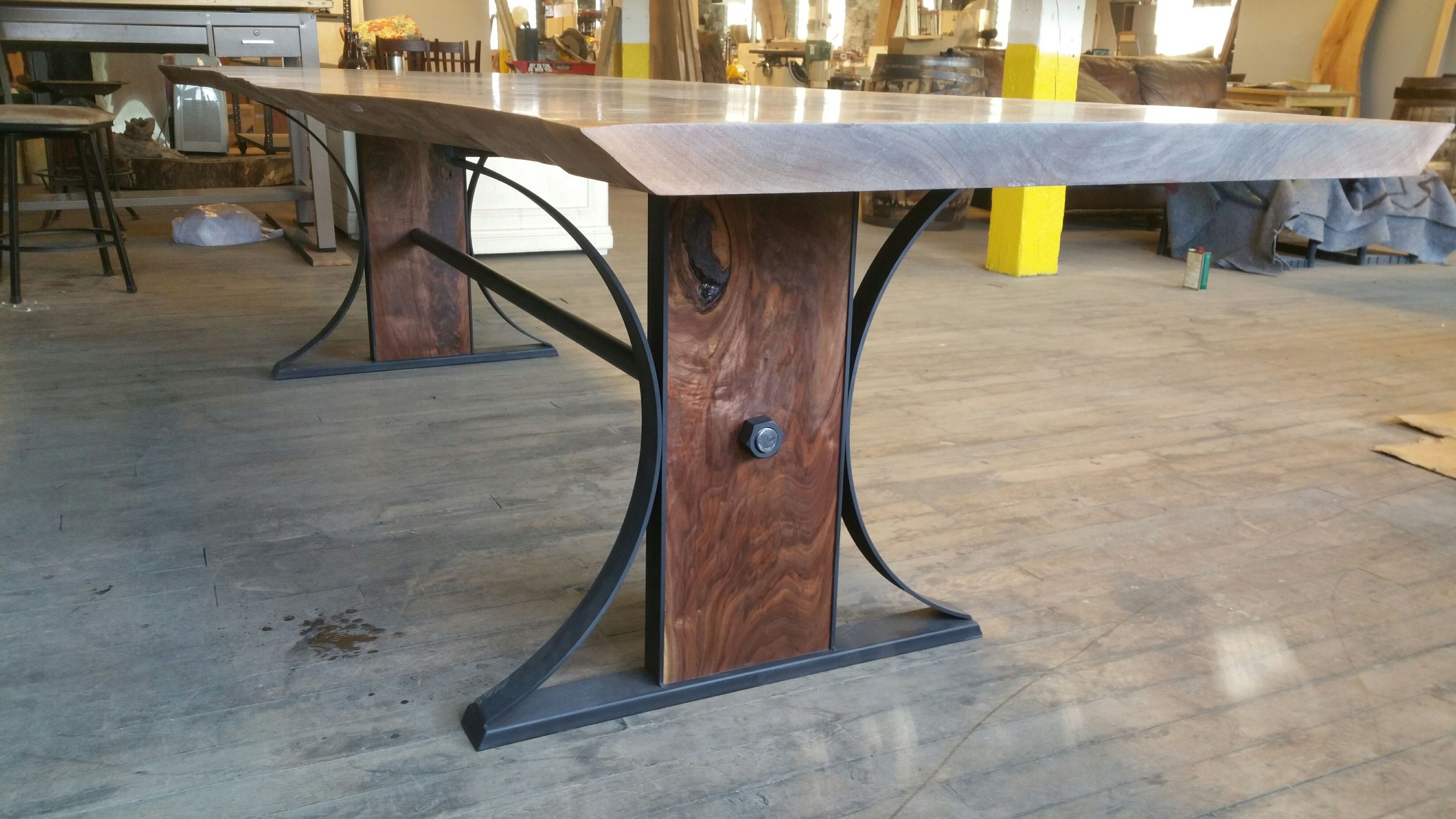 walnut kitchen table with iron base