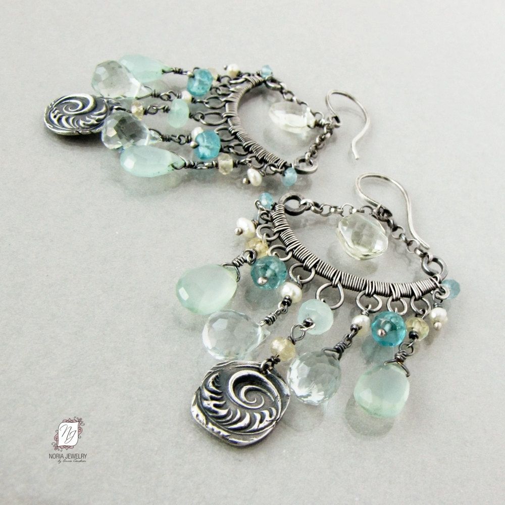 Buy Custom Made Sterling Silver Chandelier Earrings, Aqua, Blue And Sea ...