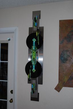 Custom Made Large Fused Dichroic Glass And Steel Sculture