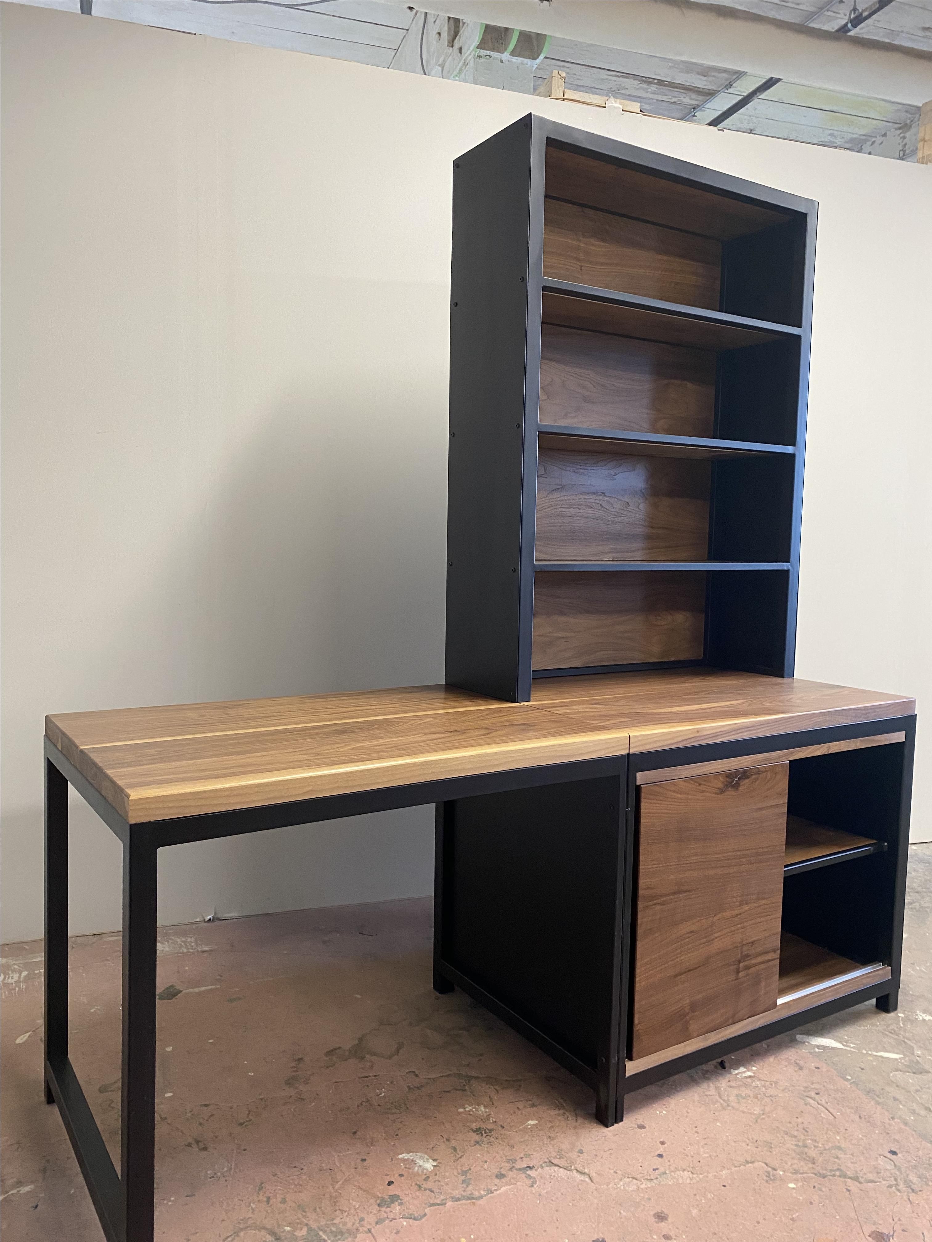 Custom Made Work Desk With Bookshelf by Two Bolts Studios