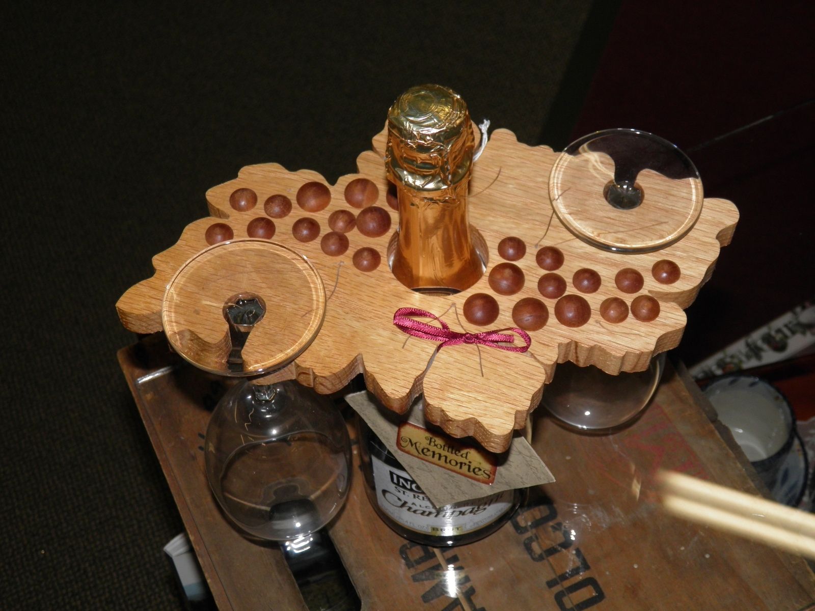 Buy Hand Made 2 Wine Glass Holder To Fit Over A Bottle., made to order