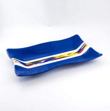 Custom Made Cobalt Blue Fused Glass Serving Tray, Rectangular Platter