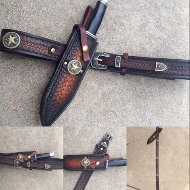 Custom Made Leather Ranger Belt And Matching Knife Sheath Combo