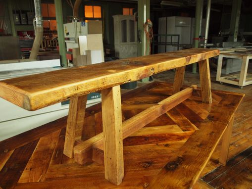 Custom Made Reclaimed Herringbone Top Farmers Table And Bench