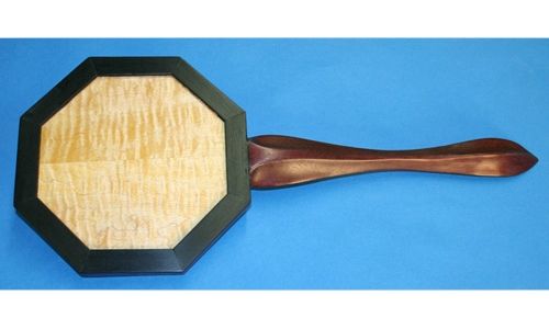 Custom Made Octagonal Hand Mirror With Hand Carved Handle