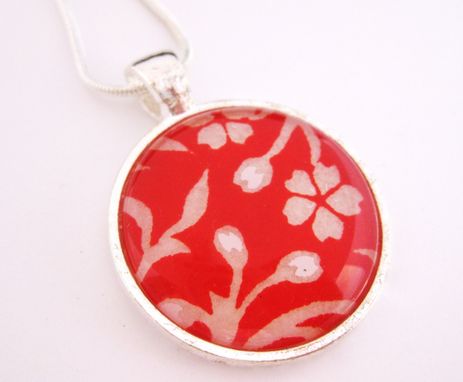 Custom Made Glass Tile Pendant With Vines In Red Design