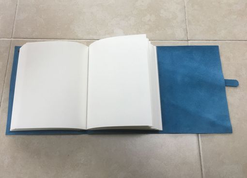 Custom Made A Sturdy Leather Journal, Bound In Soft Blue Suede Cowhide, With Belt And Buckle Closure