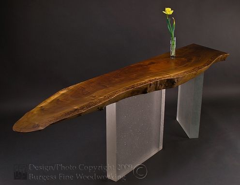 Custom Made Claro-Walnut Sofa Table With Glass Legs
