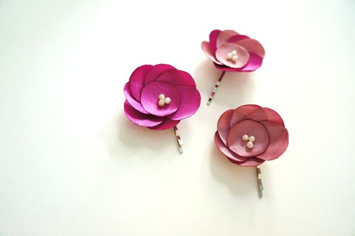 Custom Made Hair Pins With Pink Satin Flower And Pearls