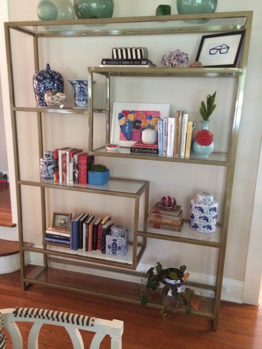 Handmade Gold Bookshelf With Glass Shelving By Five Fork Studio
