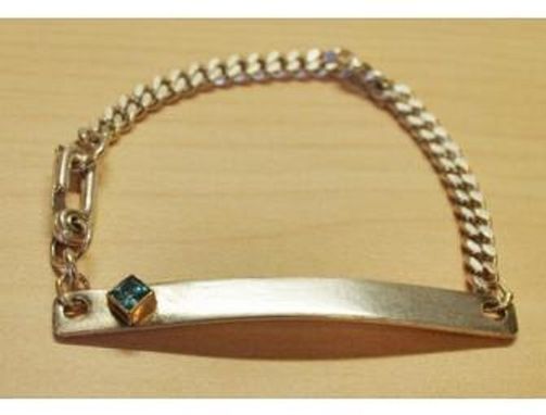 Custom Made Sterling Silver, 14k Yellow Gold And Blue / Green Tourmaline I.D. Bracelet