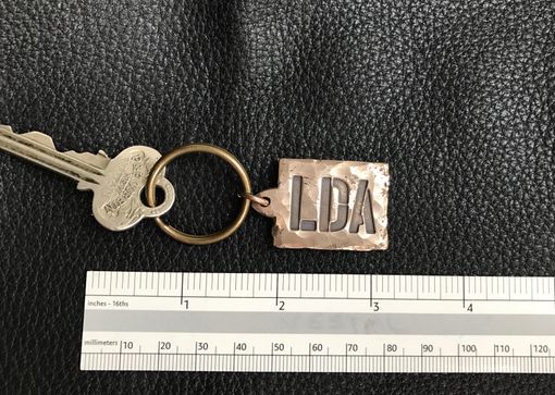 Custom Made Monogrammed Custom Bronze Key Chain Fob With Rustic Hammered Finish