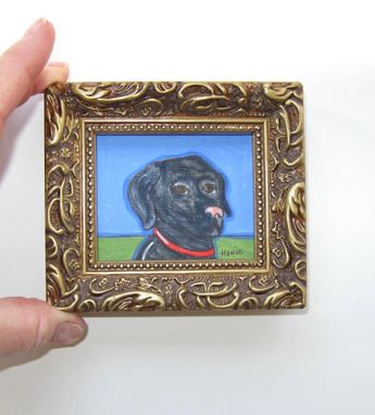 Custom Made Miniature Acrylic Animal Painting Black Lab Original Ink
