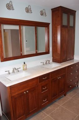 Custom Made Red Birch Double Vanity And Hutch