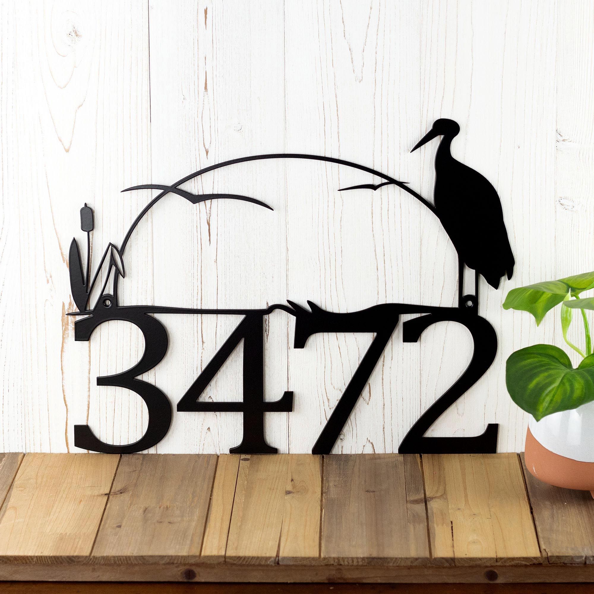 Buy Custom House Numbers Sign, Lake House Decor, Heron Wall Art