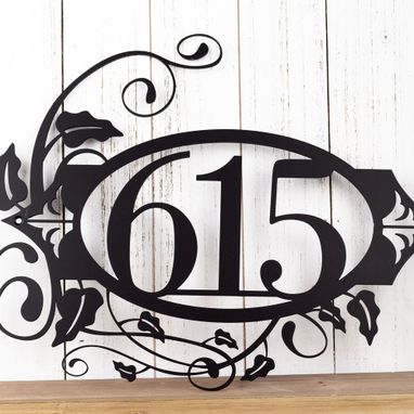 Custom Made Metal Address Plaque, House Numbers, Outdoor Address Sign With Vines, Fleur De Lis