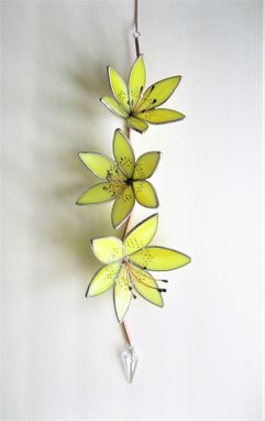 Custom Made Yellow Tiger Lily 3d Stained Glass Sun Catcher With Swarovski Crystal