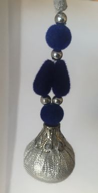 Custom Made Royal Blue Silk Fabric, Silver Beads Hanged In Silver Shimmer Fabric ,Could Be Hanged In Thread Too.