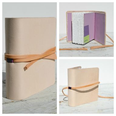 Custom Made Leather Bound Pocket Journal Natural Finish Travel Diary Purple Silkscreen Art Notebook