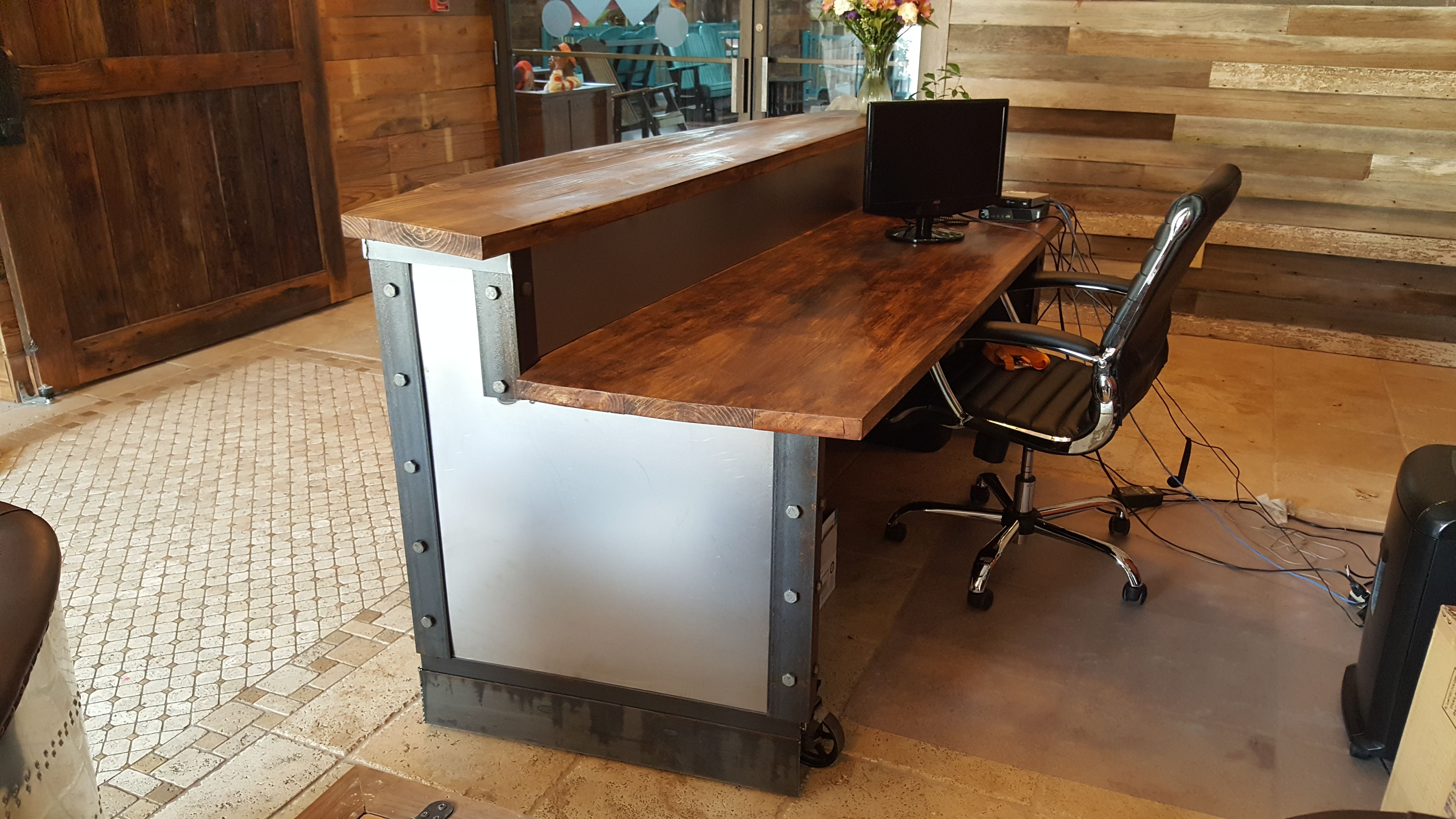 Hand Made Modern Metal Industrial Reception Desk by Dirty Metal Secrets