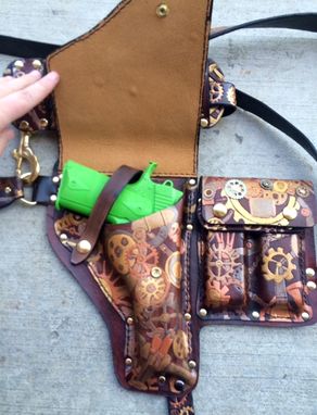 Custom Made Steampunk Shoulder Holster With Ammo Pouch, Shoulder Strap, Belt And Wallet