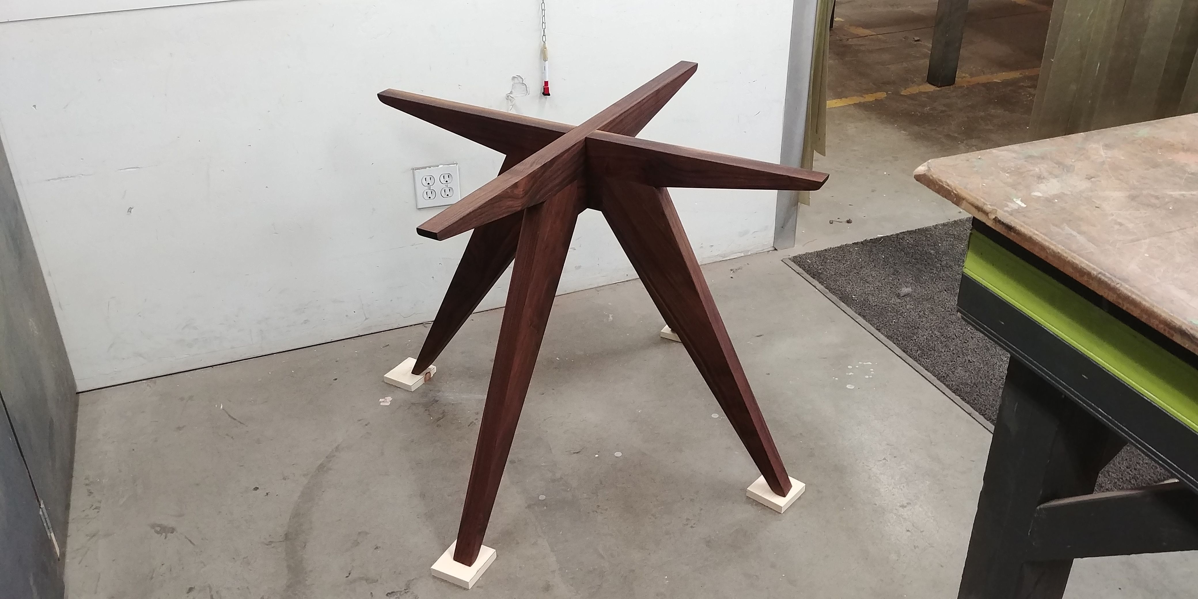 Hand Crafted Black Walnut Modern Table Base For 48 Inch Marble Tabletop
