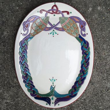 Custom Made Sgraffito Redware Celtic Fish Platter