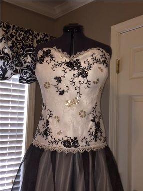 Custom Made Black And White Satin, Lace And Organza Wedding Dress
