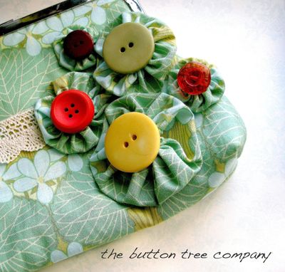 Custom Made Green Clutch Purse With Lace Accent And Handmade Flower Appliques