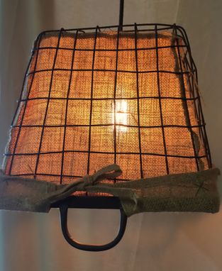 Custom Made Burlap Basket Pendant Light