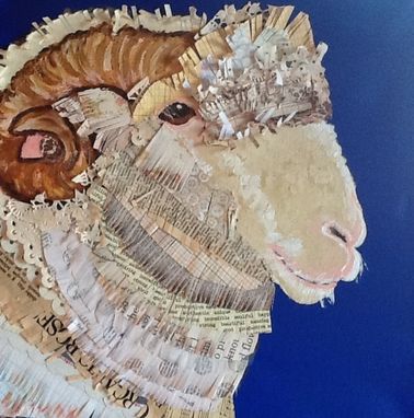 Custom Made Fluffy Ram Original Painting Collage