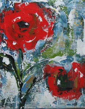Custom Made Still Live Red Acrylic Abstract Flower Painting Original Art On Canvas