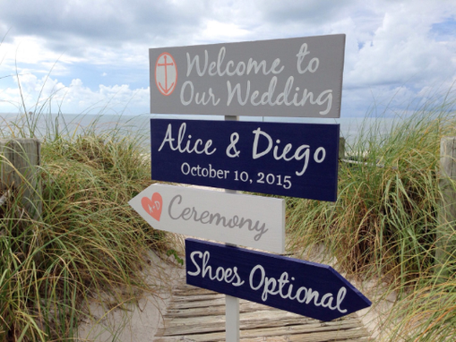 Custom Made Silver Welcome Wedding Sign, Shoes Optional Beach Ceremony Sign
